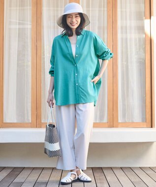 ANY ライトリネンクロスチュニックシャツ ターコイズブルー