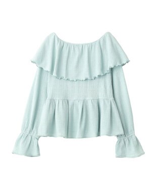 earth music&ecology 【予約】ラッフルカラーカットブラウス サックスブルー