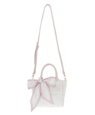 Maison de FLEUR スカーフ付きボア2WaySトートバッグ Pink Beige