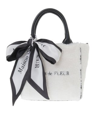 Maison de FLEUR スカーフ付きボア2WaySトートバッグ Black