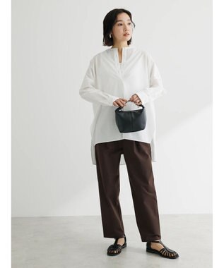 Green Parks 綿麻混タックテーパードパンツ Brown