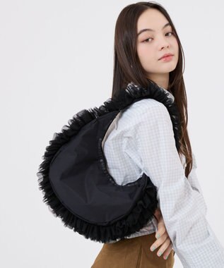 LeSportsac RUFFLE ZIP HOBO/ブラックレースラッフル