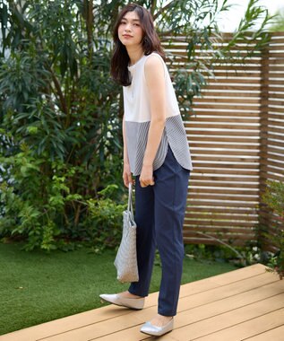 ANY L 【洗濯機可】ラウンドヘムコンビインナー オフ×ストライプ