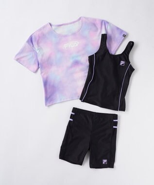 OP／FILA 【FILA】スクール水着 水陸両用Tシャツ付き 捲れ防止タンキニ パープル
