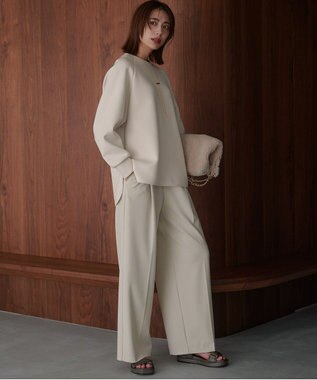 UNFILO L 【野呂佳代さん着用】BEAUTY FORM JERSEY バックZIPプルオーバー [NEW]グレージュ