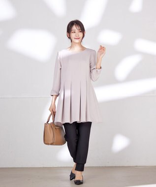 Tiaclasse L 【洗える】ダブルラインタックチュニック グレージュ