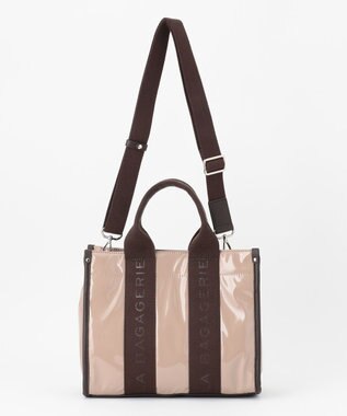 LA BAGAGERIE ソフトエナメル　ロゴテープ2WAYトートバッグ　Mサイズ グレージュ