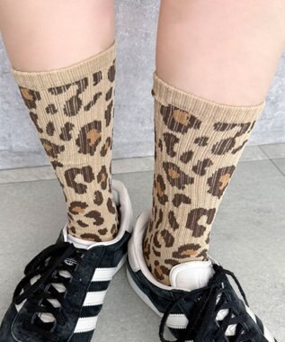 WEGO レオパード柄リブソックス ベージュ