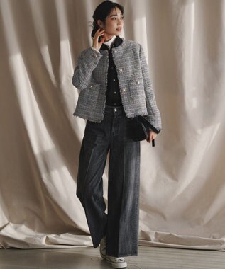 GIOLICAツイード ノーカラー ボタン ジャケット / 23区 | ファッション