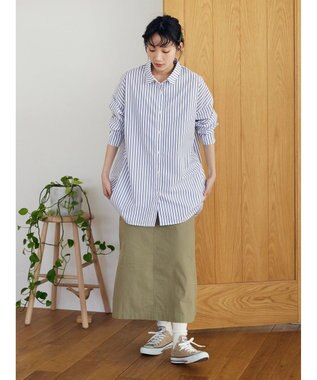 CRAFT STANDARD BOUTIQUE イージーケアコクーンポケ付きチュニック Stripe White