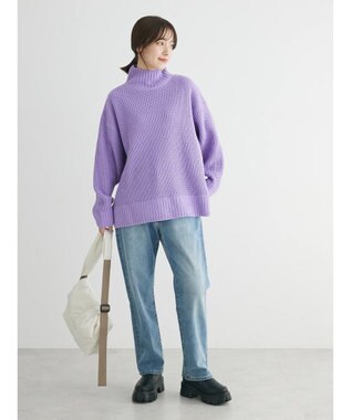 Green Parks ｍｏｋｏモール畦ニット前後差プルオーバー Purple
