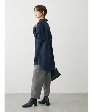 Green Parks イージーケアスタンドフリルシャツチュニック Navy