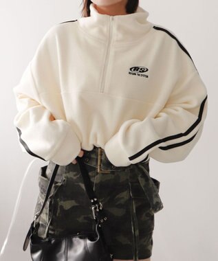 WEGO ハーフジップフリースショートプルオーバー ホワイトアイボリー