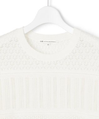 23区 【洗える】リネンコットンドライ 透かし編み ニット ホワイト系