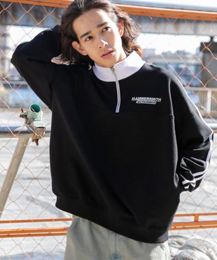 WEGO ヘビーウエイトラインスリーブプルオーバー ブラック