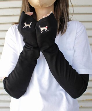 ORuKuBET 【WOMEN】 おさんぽねこ刺繍UVグローブ / UVカット / 猫グッズ ベージュ