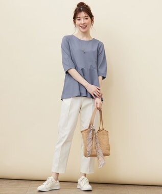 ANY SIS S 【接触冷感/UVカット】サカリバ ペプラム プルオーバー スモーキーブルー