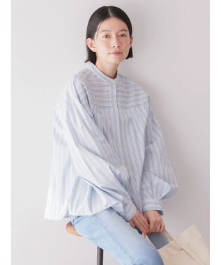 AMERICAN HOLIC イージーケア切替タックワイドシャツ Stripe Sax