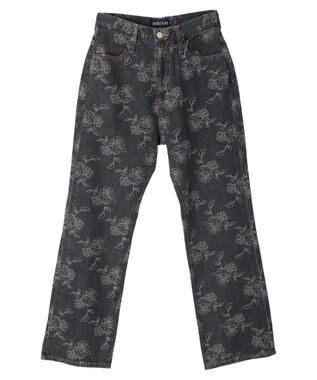 Green Parks ・Ｄｏｕｂｌｅ　Ｆｌａｇｓ　フラワー抜染ストレートデニム Black