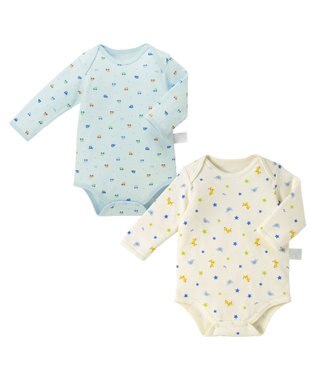 MIKI HOUSE HOT BISCUITS 【70-90cm】 長袖ボディシャツ２枚セット(かぶり仕様) サックス