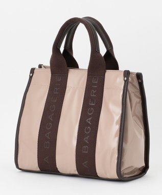 LA BAGAGERIE ソフトエナメル　ロゴテープ2WAYトートバッグ　Mサイズ グレージュ