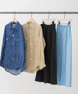 自由区 L 【セット可/洗える】テンセルデニム ロングスカート サックスブルー系