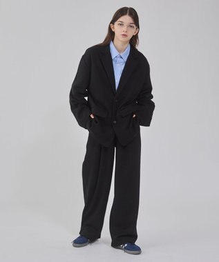 WEGO 【ウエストゴム/MLサイズ展開/ユニセックス着用ITEM】ボンディングワイドスウェットパンツ ブラック