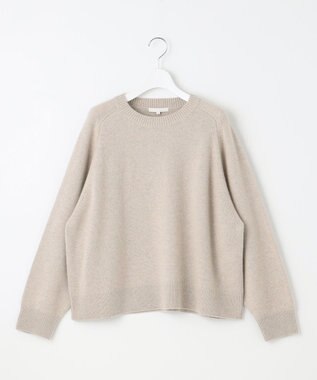 自由区 L 【洗える】ウールカシミヤブレンドラメスパンコールクルーネック ニット ベージュ×ゴールド