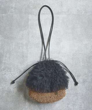 style code 【MERCURYDUO/マーキュリーデュオ】チュールフリル 雑材バケツ型ショルダーバッグ ブラック