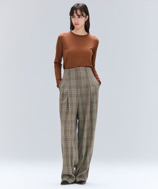 BEIGE， SELMA / チェックウールハイウエストタックパンツ Camel × Nude
