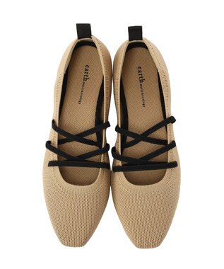 earth music&ecology レースアップニットバレーシューズ Beige