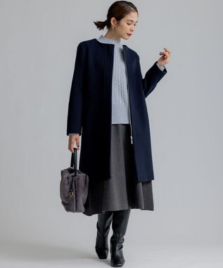 組曲 【2WAY・WEB限定】ショートビーバー フーディーロングコート ネイビー系