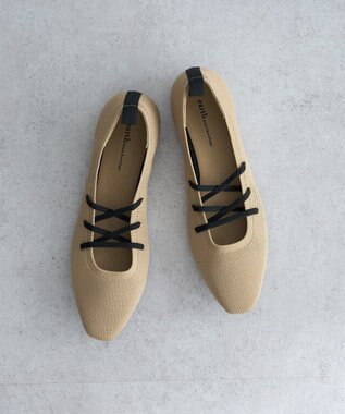 earth music&ecology レースアップニットバレーシューズ Beige