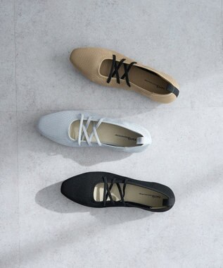 earth music&ecology レースアップニットバレーシューズ Beige