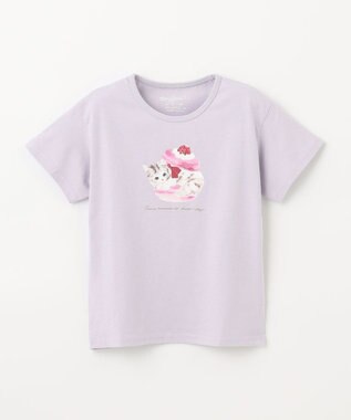 ANY KIDS 水彩風 アニマルプリント Ｔシャツ サックスブルー×ネコ