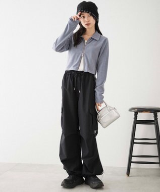 WEGO 【ウエストゴム】イージーパラシュートカーゴパンツ ブラックその他