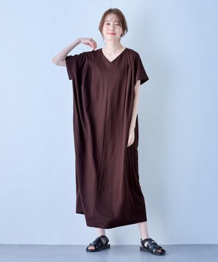 ANY L 【洗濯機可/ストレッチ】ナチュラルワッシャーワンピース ブラウン