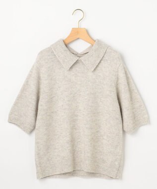 組曲 L 【加藤ローサさん着用 / 襟取り外し可】スパンコールヤーン 5分袖ニット ライトグレー系