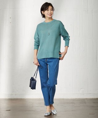 J.PRESS LADIES 【洗える・吸水速乾】 マーセライズコードリネン ニット ピーコックグリーン系