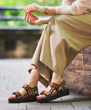 steppi 【洗える】厚底 ストラップサンダル ブラウンチェック