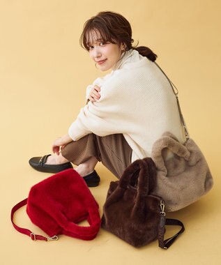 ANY カラーファーバッグ レッド