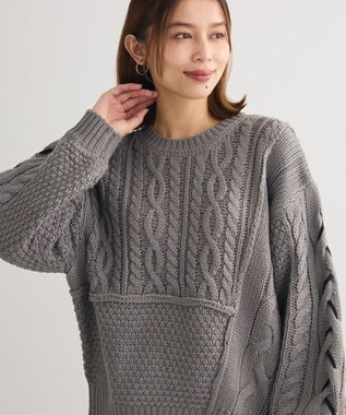 Green Parks 変形ケーブルニットプルオーバー Gray