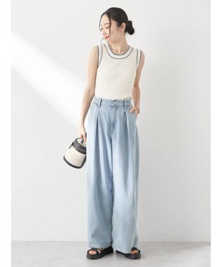 earth music&ecology ノースリーブラインニットプルオーバー Ivory