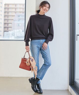 23区 S 【洗える】セミウーステッドウール パフスリーブ ニット ダークブラウン系