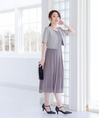 Tiaclasse L 【洗える】ボレロ＆ワンピースセット グレー×チャコール