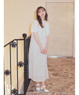 earth music&ecology ＳＥＴ２点　オーガンジー刺繍＋プリーツワンピース Beige