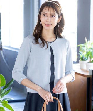 Tiaclasse L 【洗える】ミラノリブ編みが大人上品なリボンニットカーディガン サックス