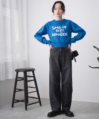 WEGO ジャガードショートニットプルオーバー ブルー