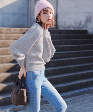 Tiaclasse 【ウール混】パフスリーブファンシーヤーンニットトップス グレー