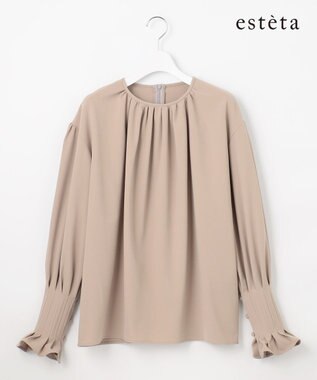 23区 【エステータ】コットンダブルクロス 長袖ブラウス グレージュ系